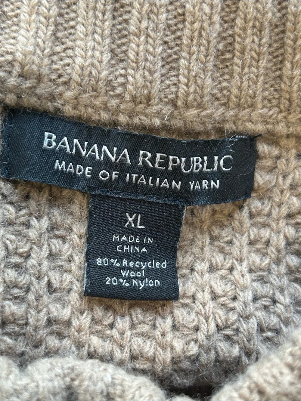 Banana Republic Mens XL Italian Yarn Wool Textured Knit Raglan Brown Sweater